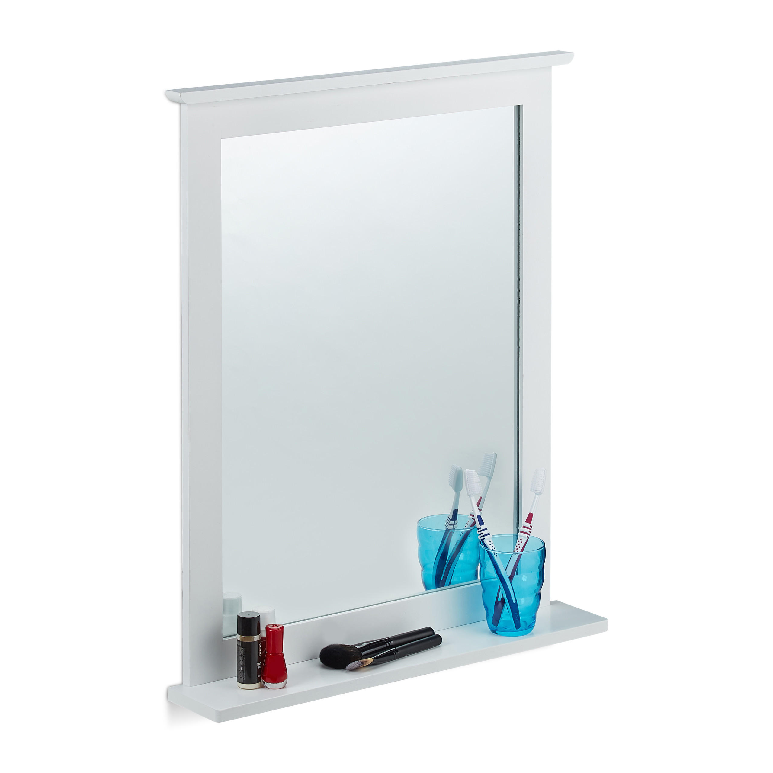 OGLINDĂ Albă de perete bambus cu poliță 68x56 cm
