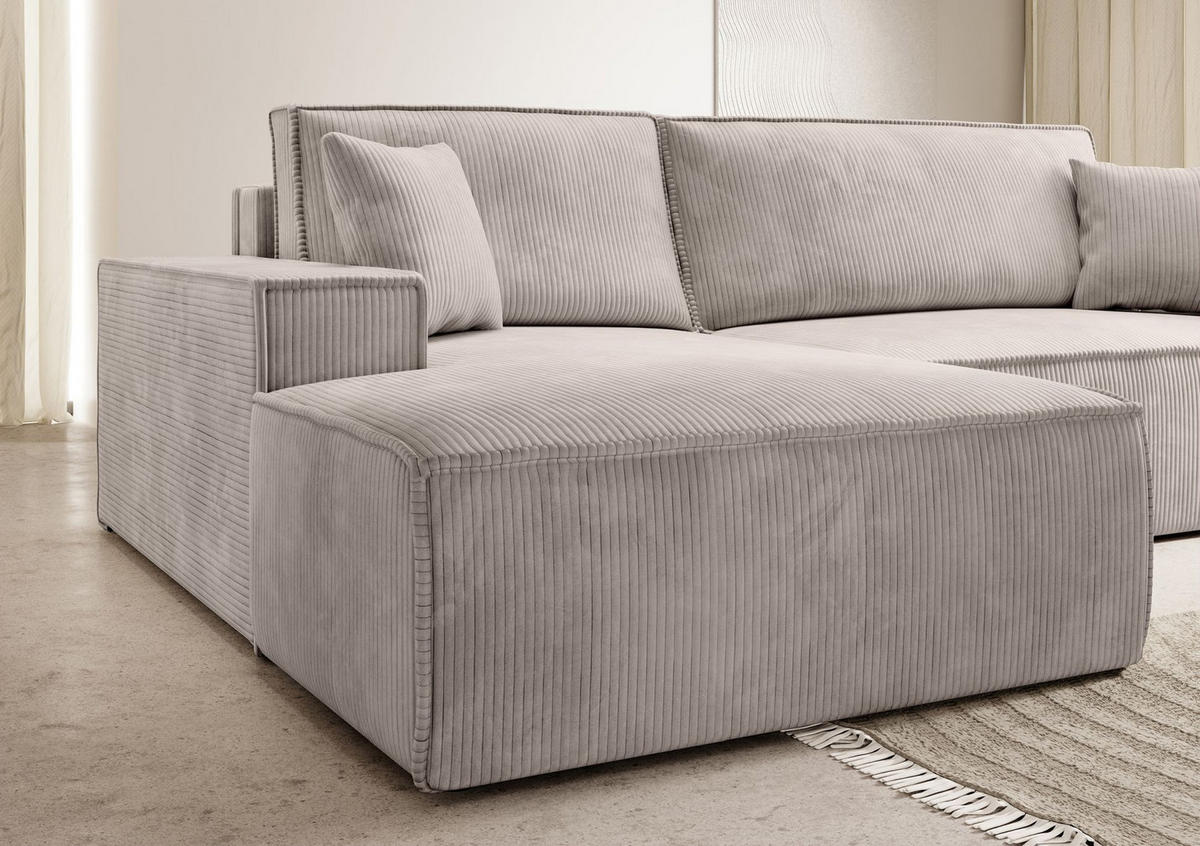 ECKSOFA Farese New Creme mit Cordbezug, links - Creme/Schwarz, Kunststoff/Textil (267/167cm) - Selsey