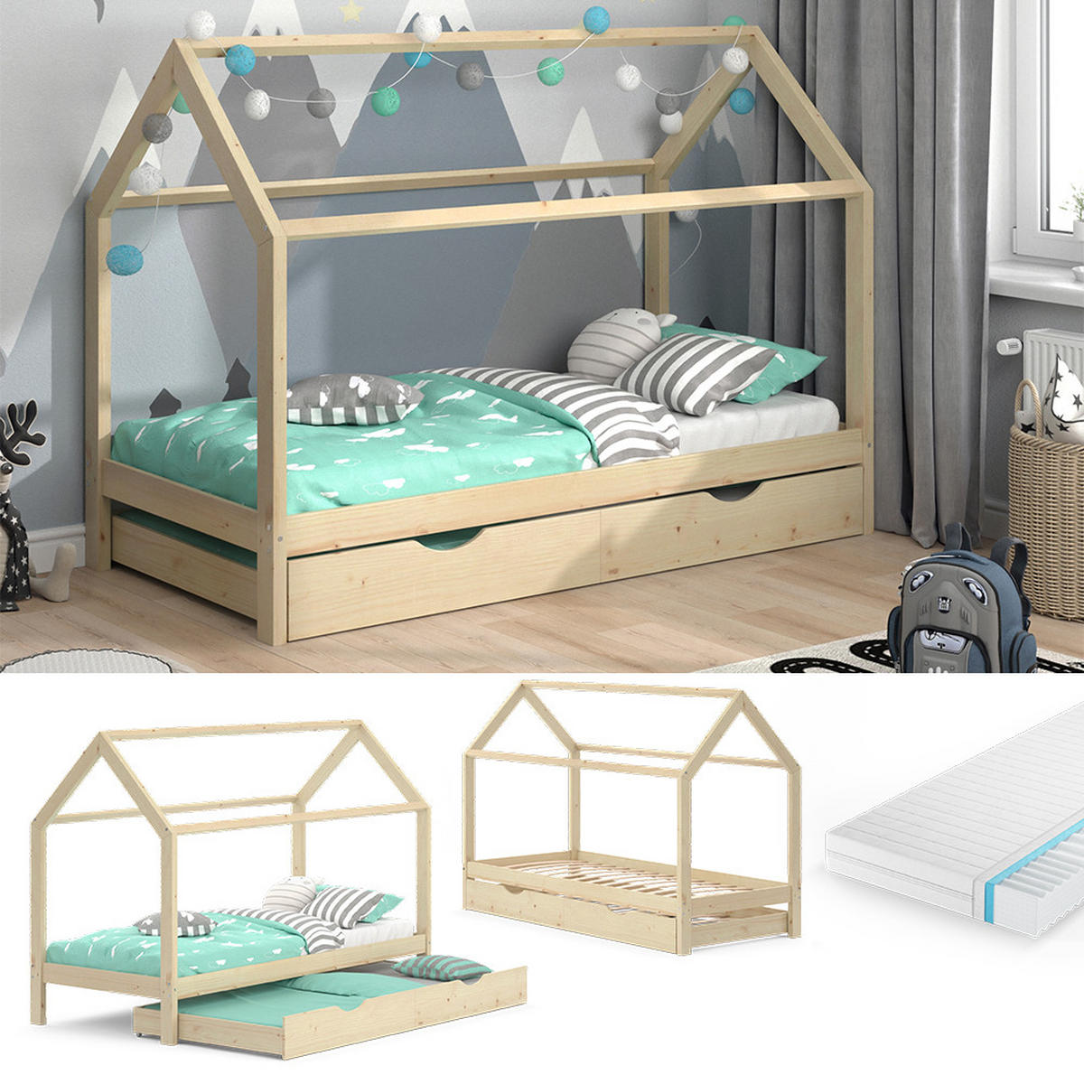 DOMEČKOVÁ POSTEL Wiki Přírodní dřevo - přírodní, dřevo (90/200cm) - VitaliSpa