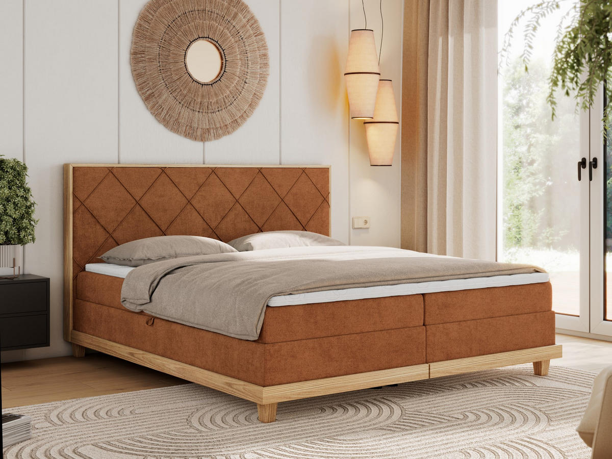 BOXBETT CAICOS 140/200 - Orange Struktur - H4 - Orange, Holz/Textil (140/200cm) - MKS