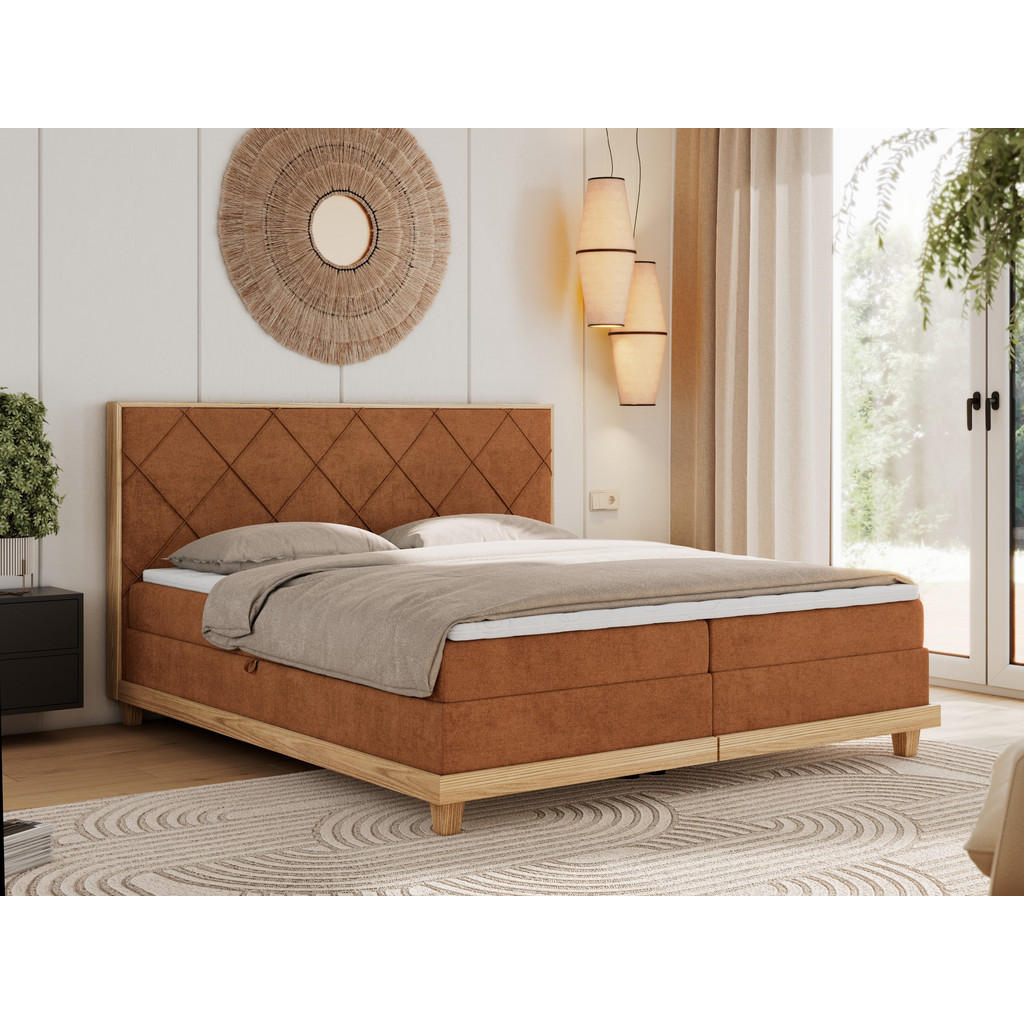 Thumbnail - MKS Boxbett, Orange, Textil, 2-Sitzer, H3, Rechteckig, 180x200 cm, Oeko-Tex®, Schlafzimmer, Betten, Boxspringbetten