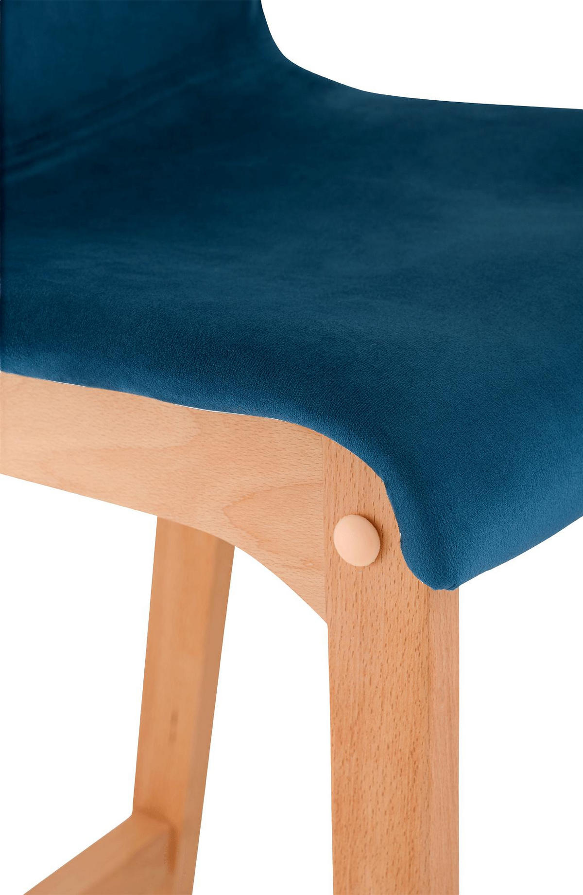 BARHOCKER Samt Blau - Blau/Eukalyptusholzfarben, Holz/Textil (41/101/46cm) - CLP