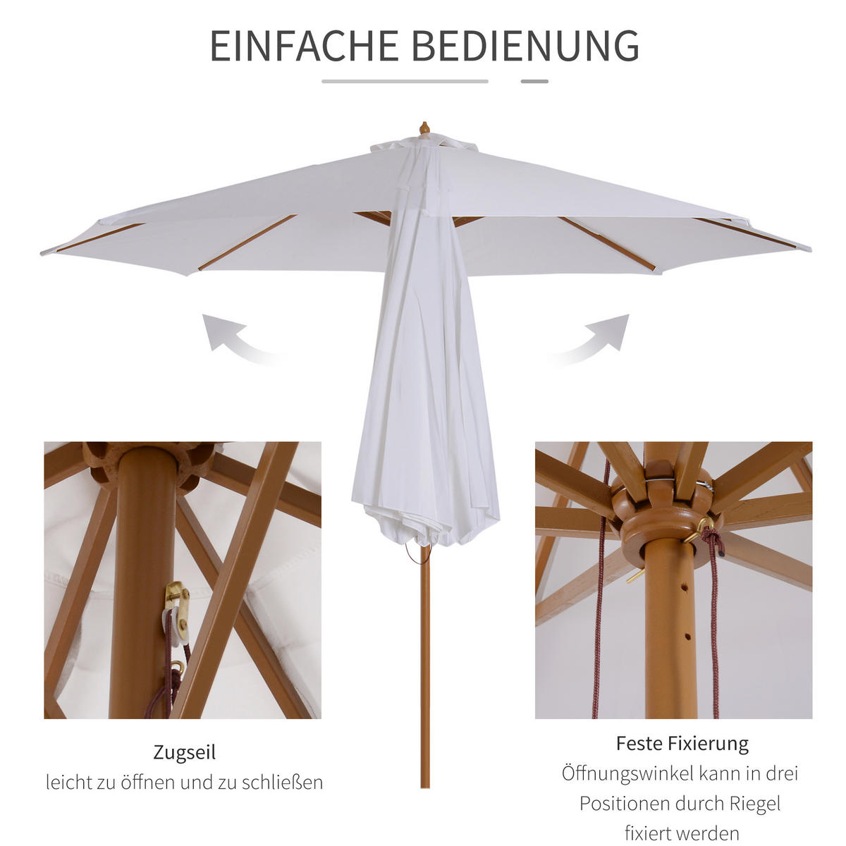 SONNENSCHIRM, Bambus, Polyester, Creme - Creme, Naturmaterialen/Holz (300/300cm) - Outsunny