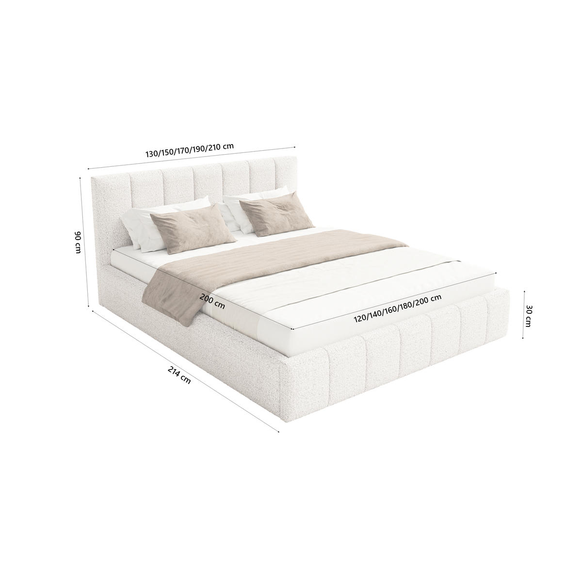 POLSTERBETT TORAO 140x200 cm, Weiß - Weiß, Textil (140/200cm) - Fedve