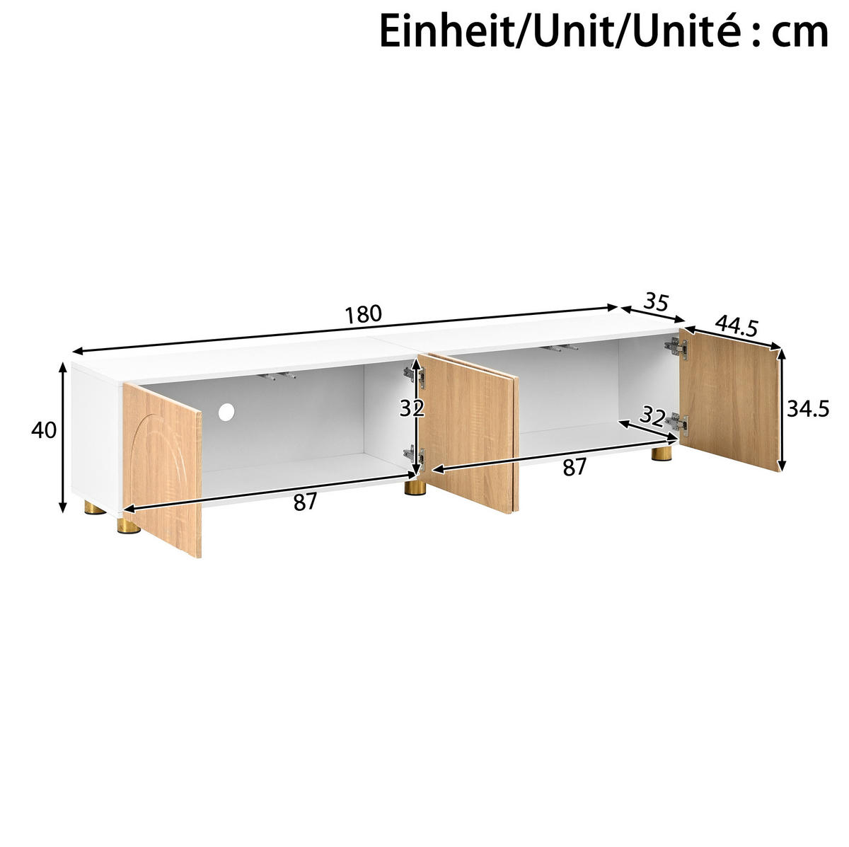 TV-SCHRANK mit 4 Türen 180 x 35 x 40 cm Natur Weiß - Birnbaumfarben, Holzwerkstoff (35/40/180cm) - Beauniv