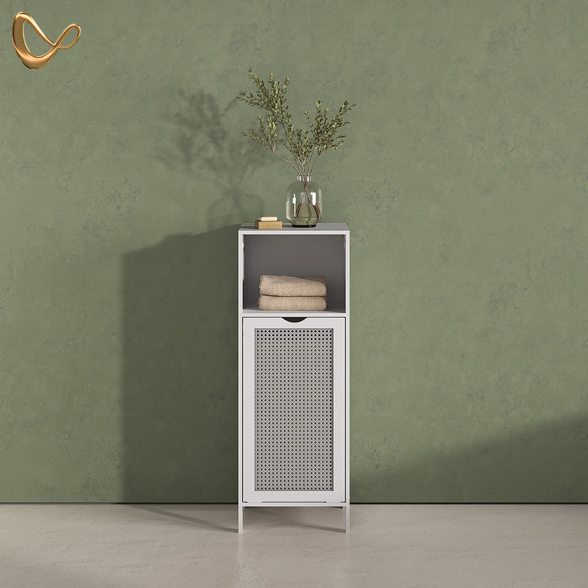 MIDI OMARICA Mincio, Bela, 36 x 98 cm s košaro za perilo - bela, leseni material (36/98/33cm) - Livinity®