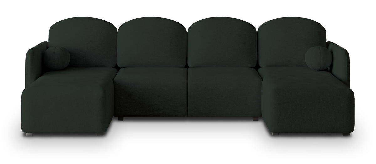 WOHNLANDSCHAFT NUBERO Grün Geflochtener Stoff mit Schlaffunktion - Grün, Holz (285/85/143cm) - MASSENO