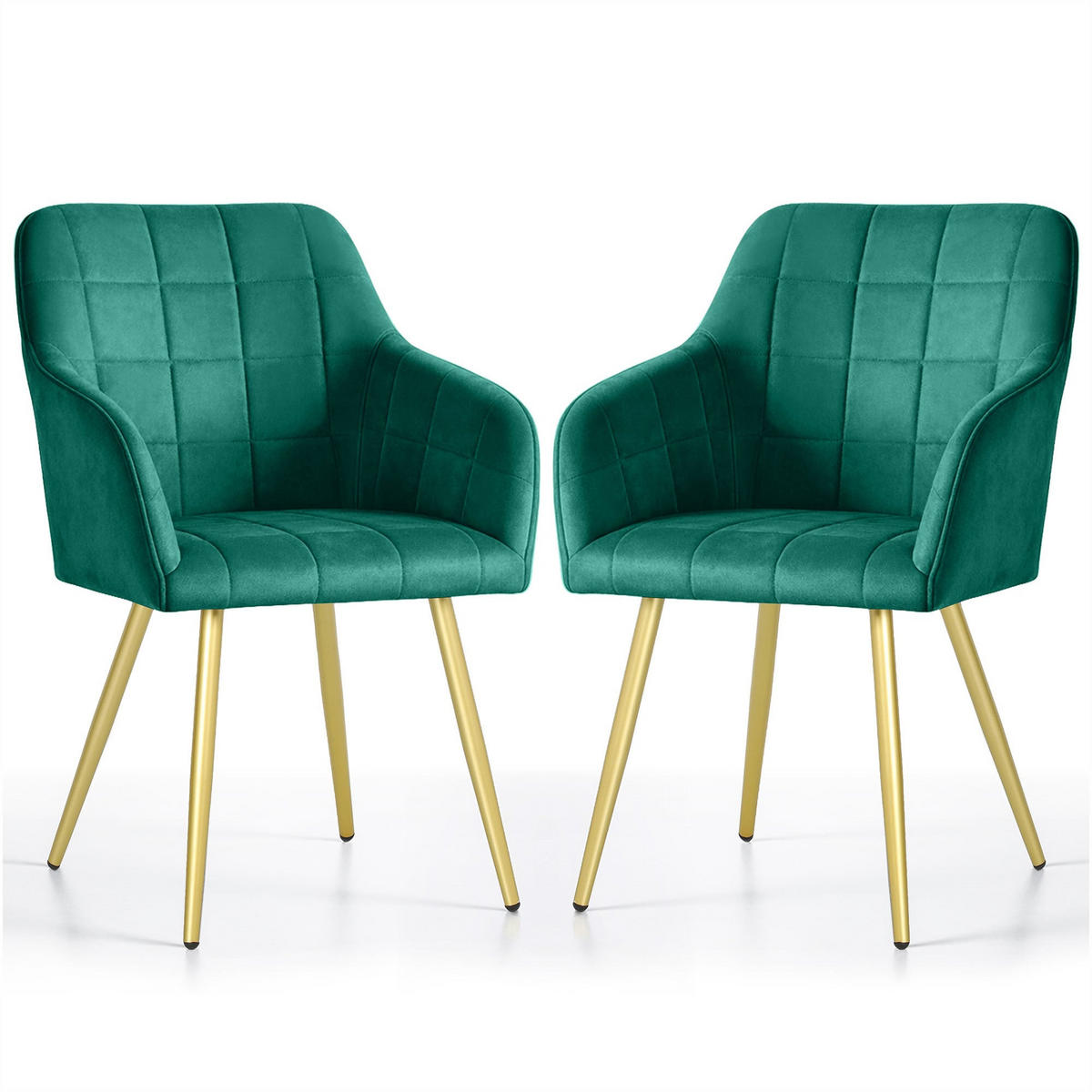 POLSTERSTUHL 2er Set, Metallbeine Grün, Gold 54/82/58 - Grün, Textil (54/82/58cm) - RAUMHIRSCH FURNITURE