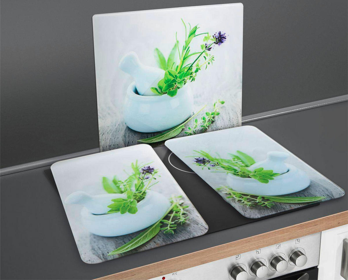 HERDABDECKPLATTE aus Glas – groß Herb Garden 56/50 cm - Multicolor, Glas (50/56cm) - Wenko