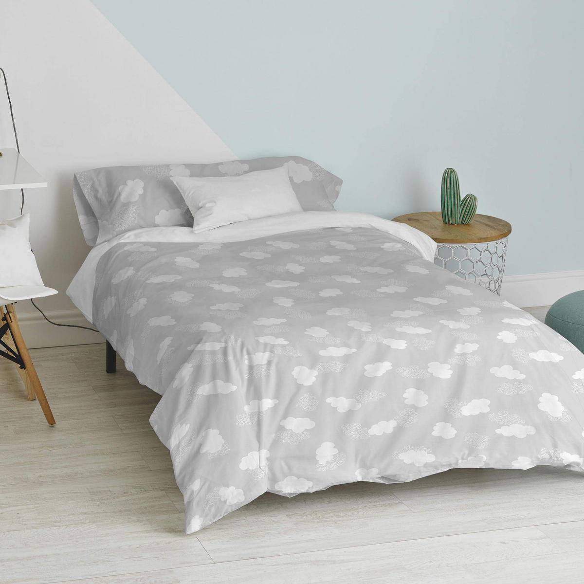 BETTBEZUG 2er-Set teiliges clouds 135/140x200 cm (standardgrösse) grau - Grau, Textil (140/200cm) - Happy Friday