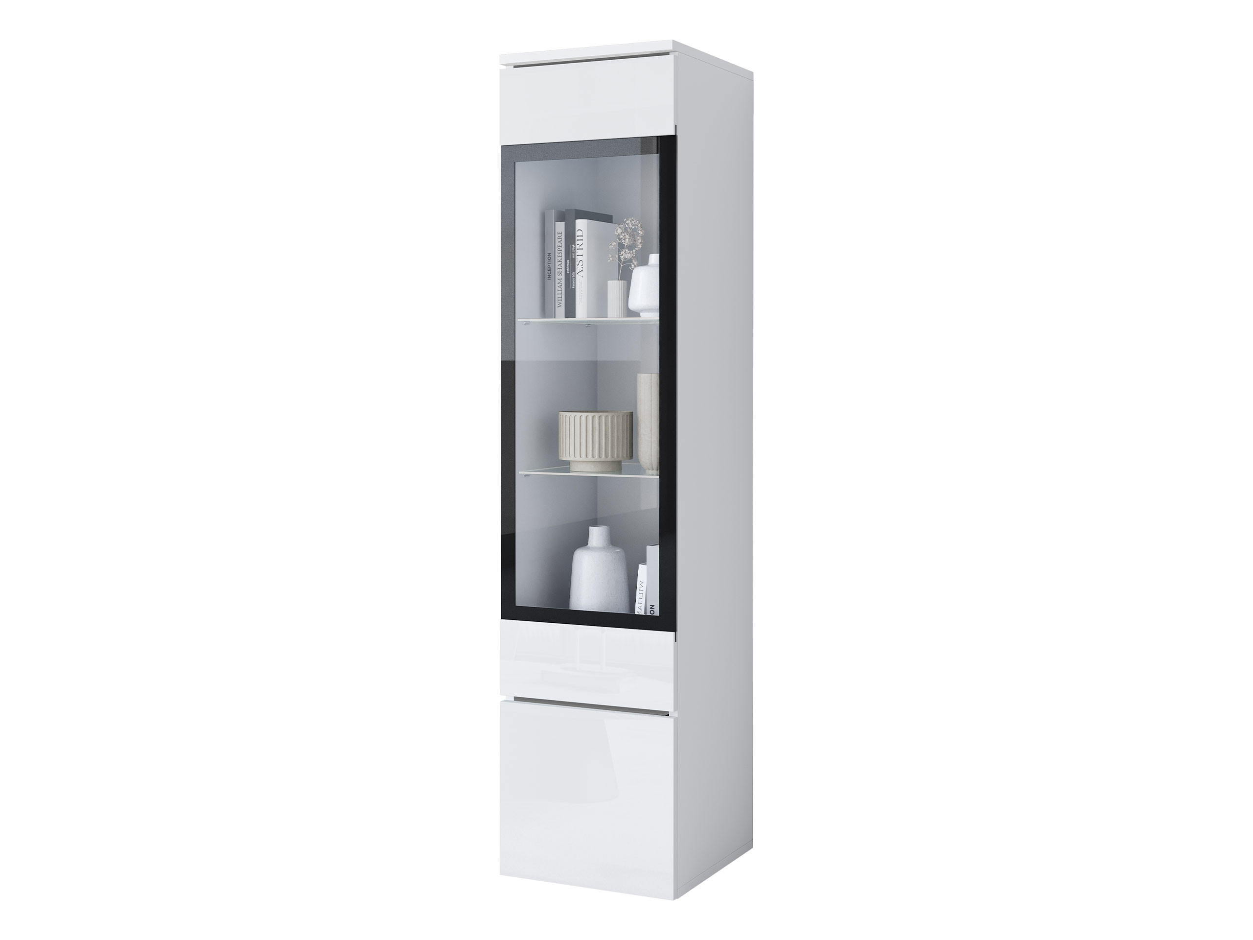 HÄNGEVITRINE Vera 002 mit LED Beleuchtung - Weiß Hochglanz/Alufarben, Holzwerkstoff/Kunststoff (30/130/33cm) - MIRJAN24