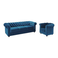 COUCHGARNITUR 3+1 - Samt - Grünblau - CHESTERFIELD - Petrol, Textil (205/72/88cm) - Vente-Unique