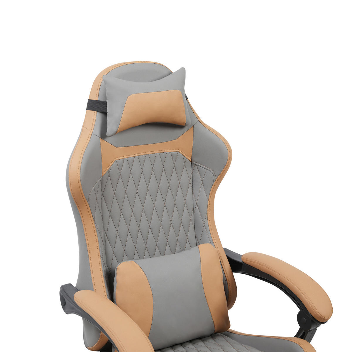 GAMING-STUHL braun mit Rautensteppung, Fußstütze, Nacken- und Lendenkissen, höhenverstellbar - Braun, Leder (54/124/62cm) - BRILVERDE