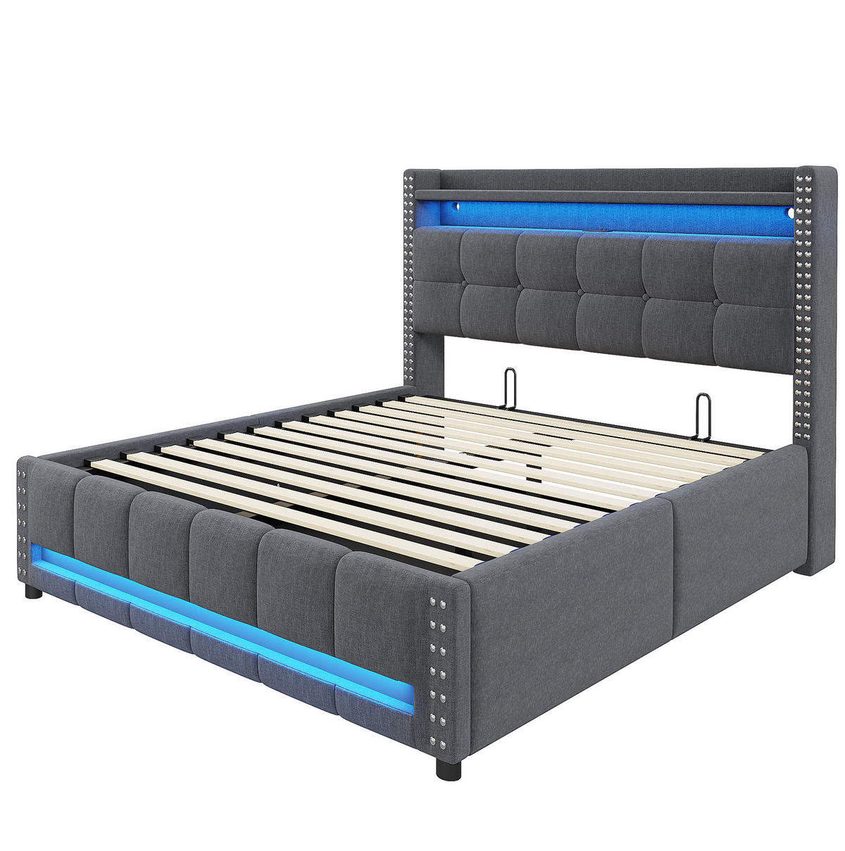 POLSTERBETT mit Stauraum und LED 140x200 cm Leinen Grau - Grau, Metall (140/200cm) - Beauniv