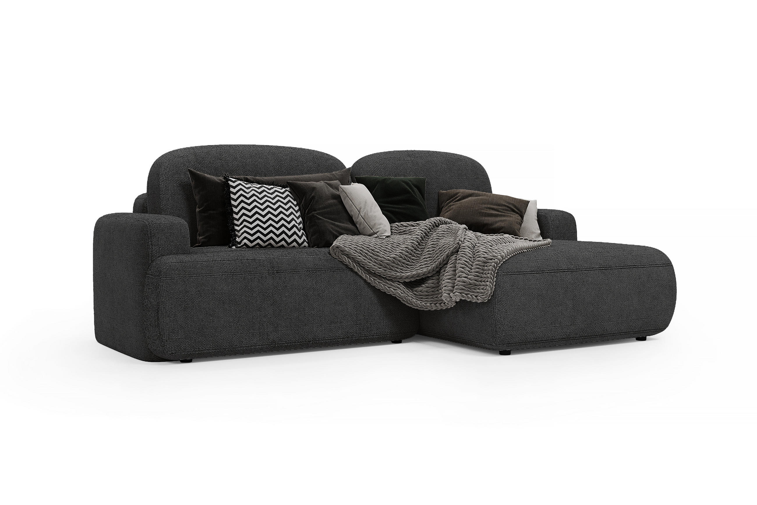ECKSOFA Warm rechts – Anthrazit, mit Schlaffunktion und Bettkasten - Anthrazit, Textil (246/176cm)