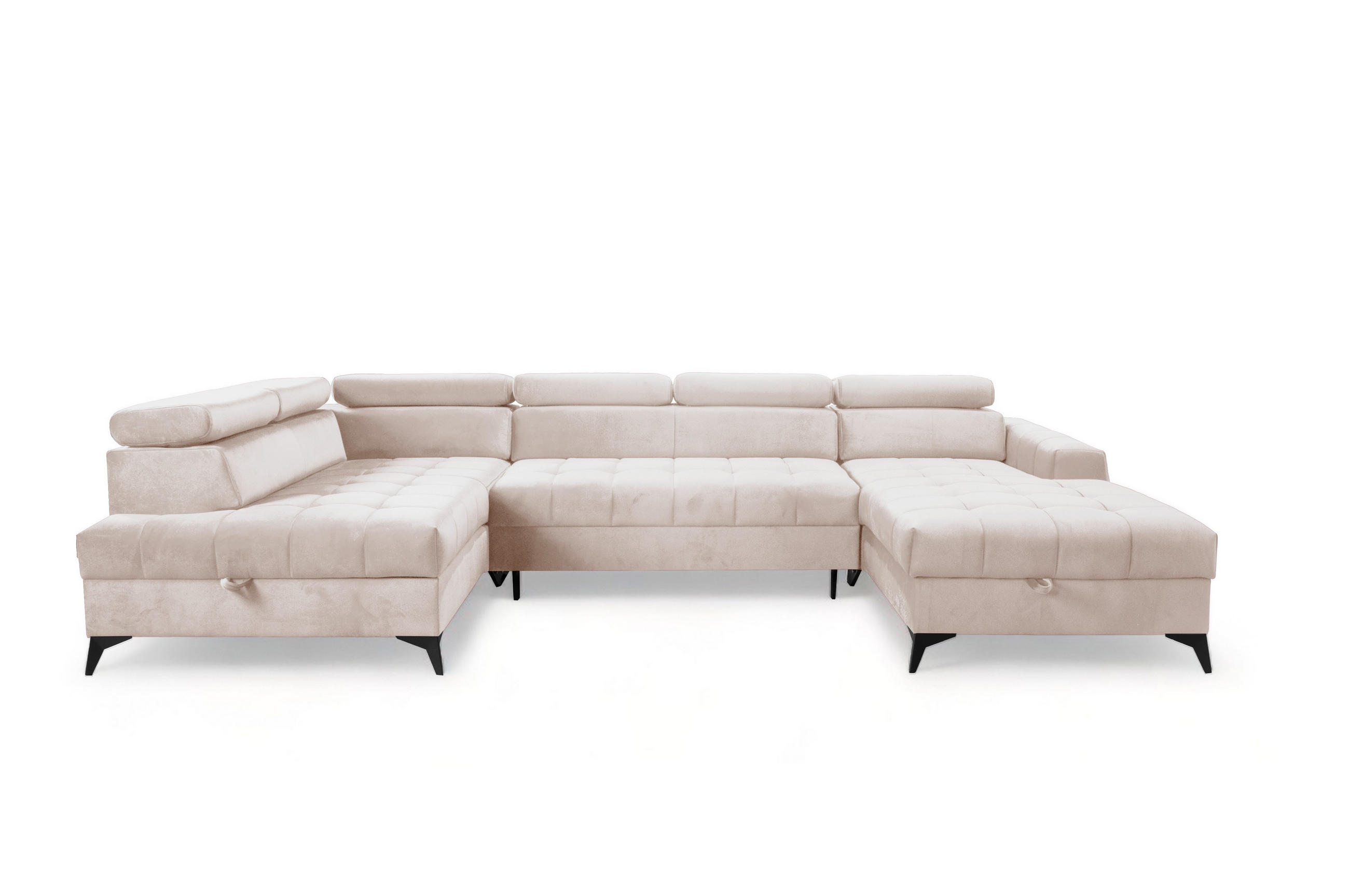 WOHNLANDSCHAFT Arkucio U Beige 345/200/95 cm – großes Sofa mit Schlaffunktion R - Beige/Schwarz, Textil/Metall (345/95/200cm) - AX Living