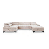 WOHNLANDSCHAFT Arkucio U Beige 345/200/95 cm – großes Sofa mit Schlaffunktion R - Beige/Schwarz, Textil/Metall (345/95/200cm) - AX Living