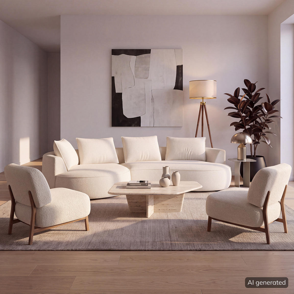 BIGSOFA - Creme/Schwarz, Kunststoff/Textil (322/82/154cm) - home24