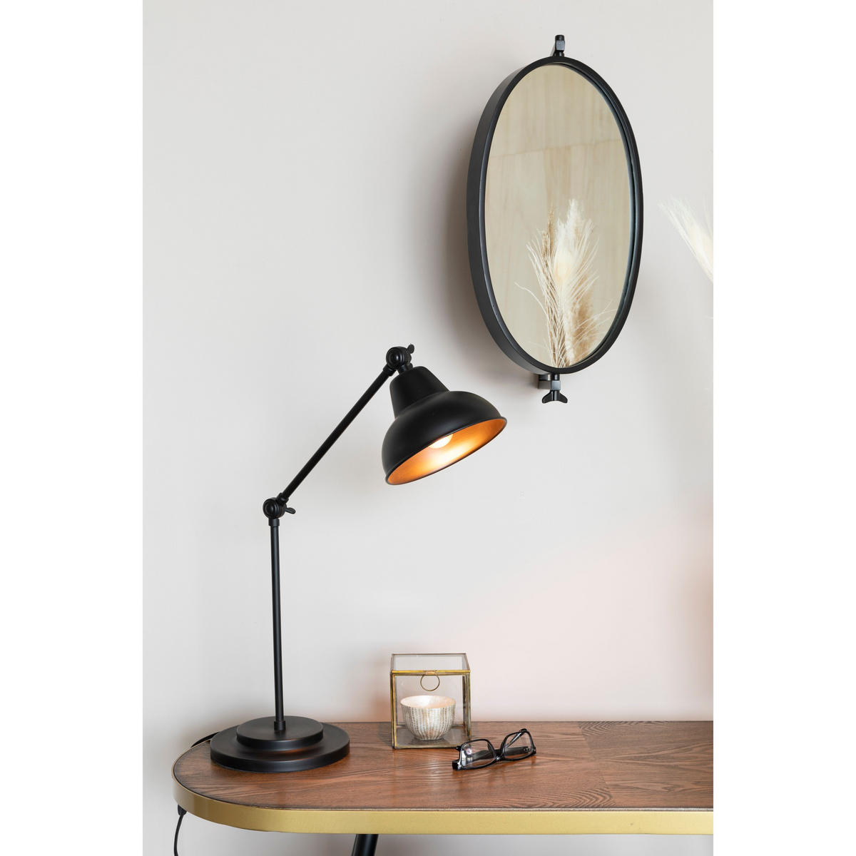 WANDSPIEGEL Lara Spiegel/ Oval Schwarz - Goldfarben, Metall (34/48/30.5cm) - Housecraft Living