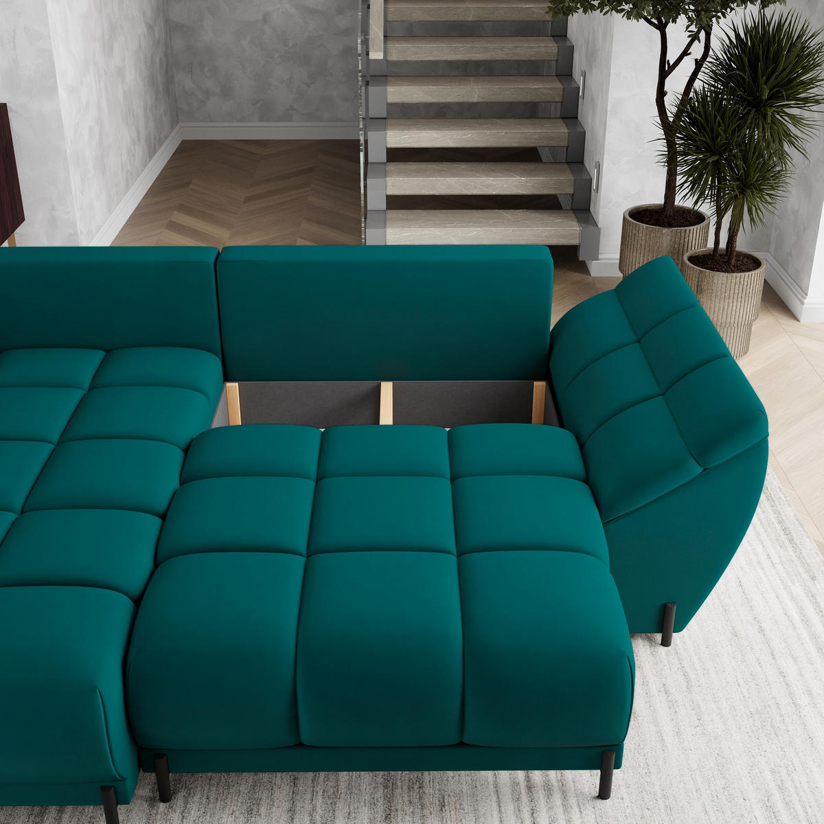 ECKSOFA VESTANO L-S Blau Velours-Stoff mit Schlaffunktion - Blau, Holz (287/182cm) - MASSENO