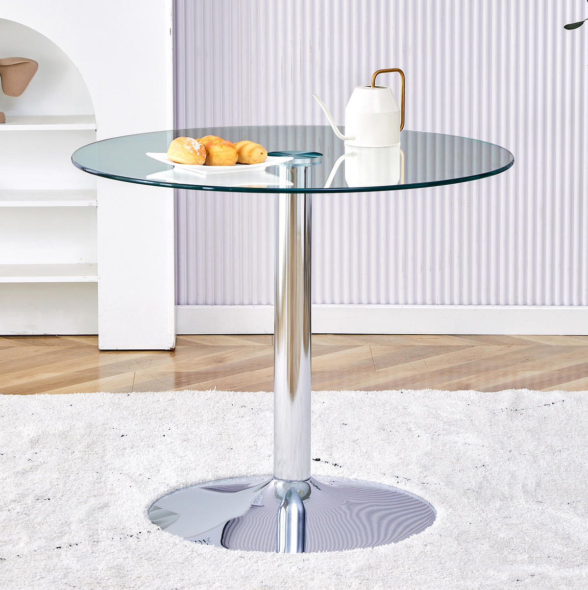 BARTISCH 85/85/76 cm aus Glas und Metall, rundes Design mit stabilem Metallgestell, Silber/Transparent - Silberfarben, Glas (85/85/76cm) - Redom