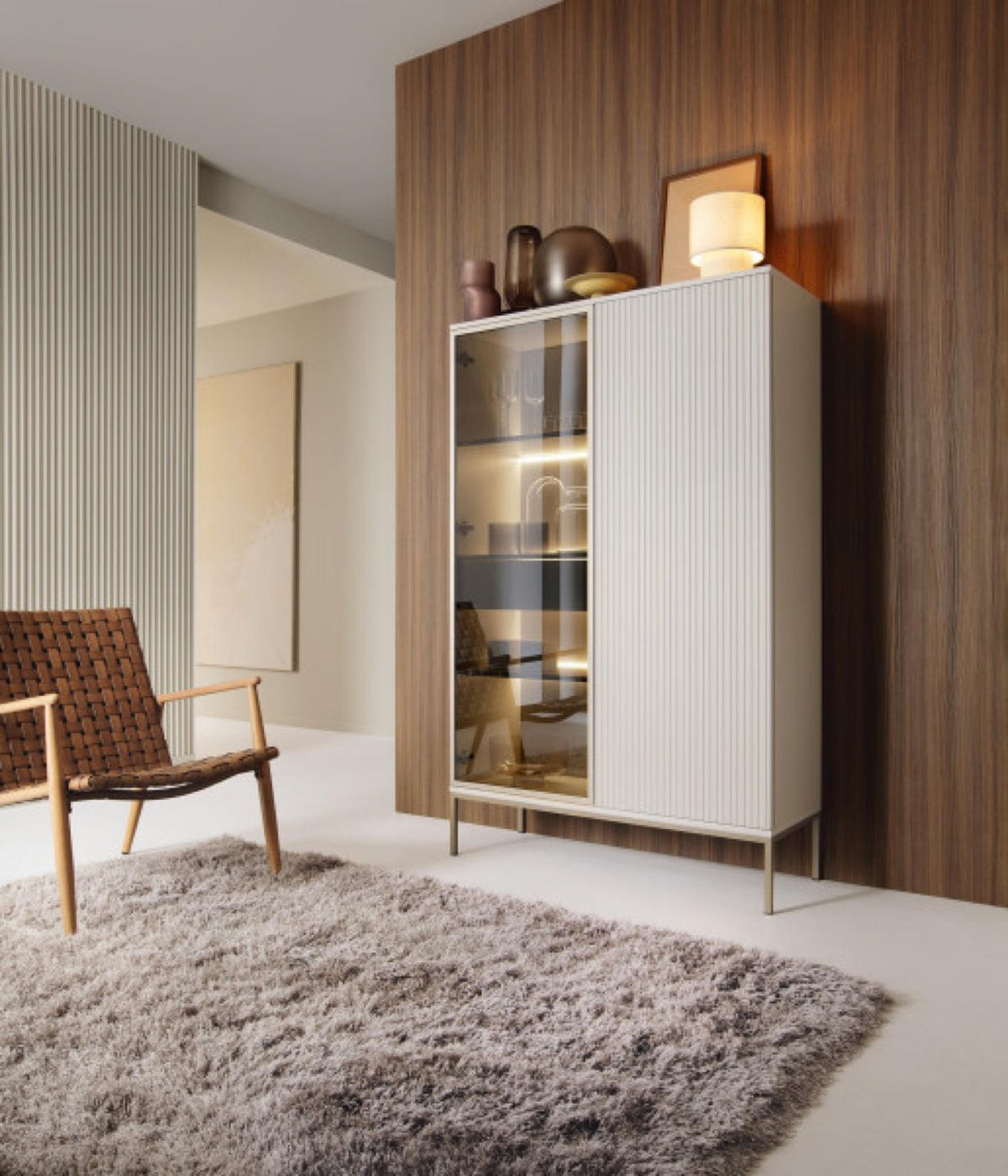 VITRINE Kaschmir SANTI Hoch - Beige, Holzwerkstoff (104/166/39cm) - Sepro Meble