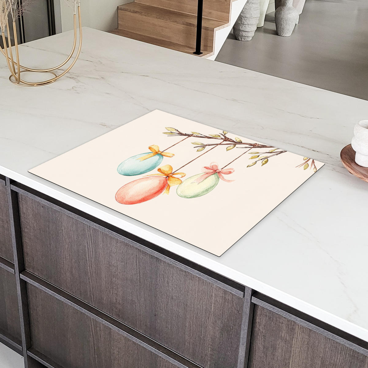 HERDABDECKPLATTE Osterkuchen - Schleife - Eier Induktionsmatte 77x59 cm - Creme, Kunststoff (77/59/0.2cm) - MuchoWow