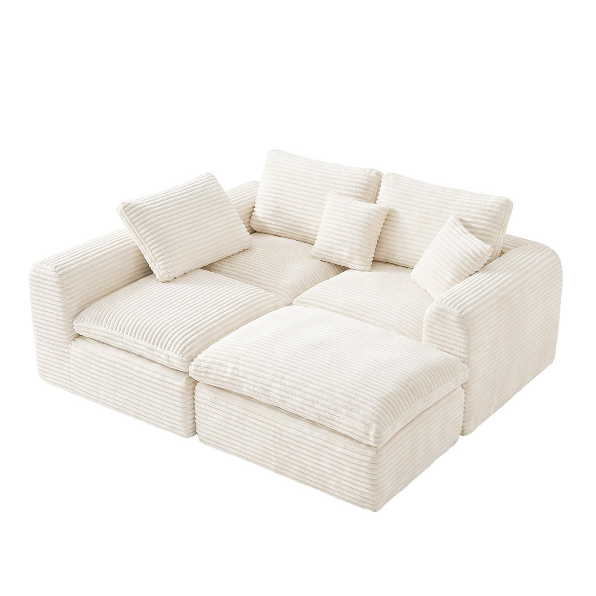 ECKSOFA 280/180/65 cm Beige Cord mit 1 Fußhocker - Beige, Textil (180/280cm) - Oxeza