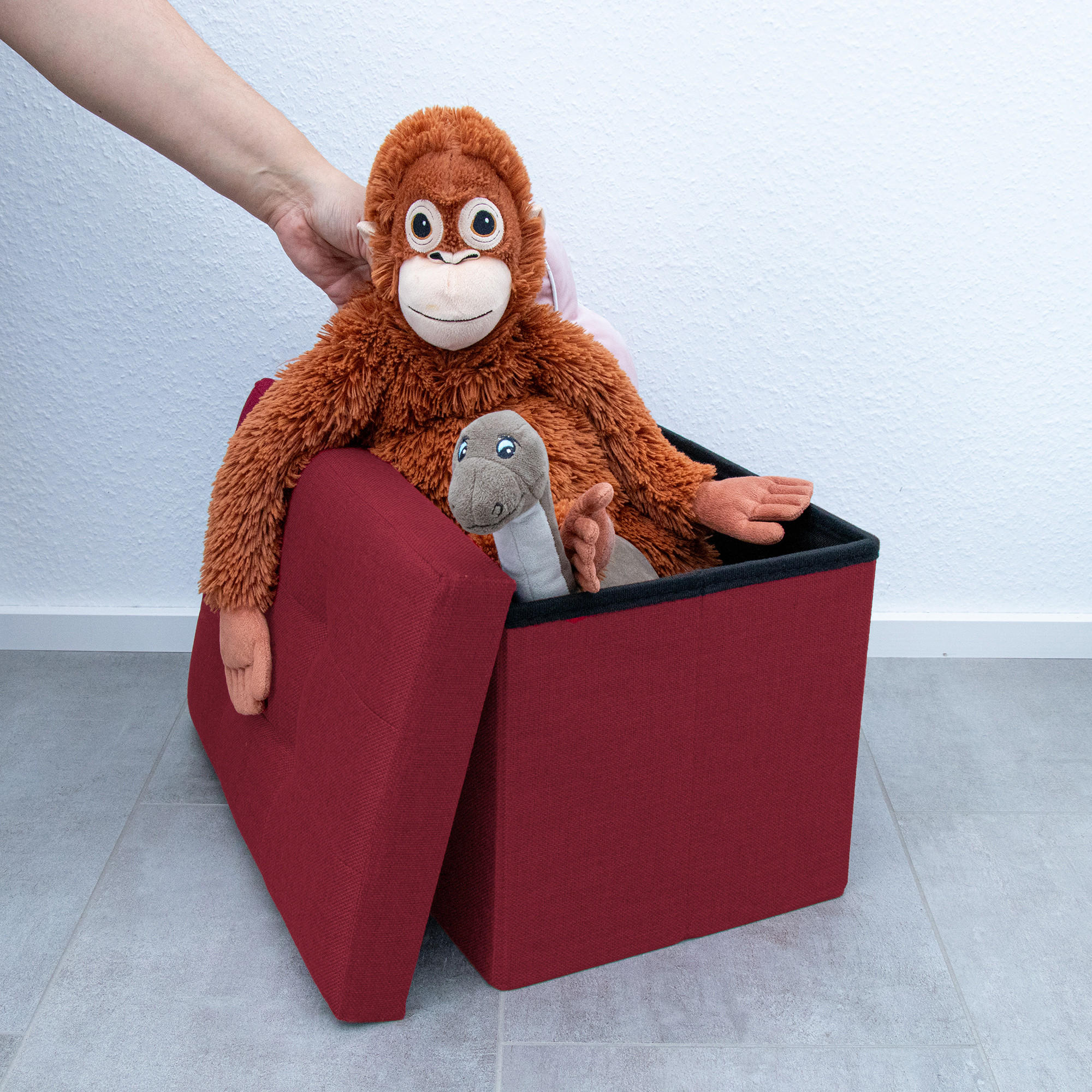 SITZBOX Faltbar mit Stauraum 49/30/30 cm (Rot) - Rot, Textil (30/30/49cm) - Intirilife