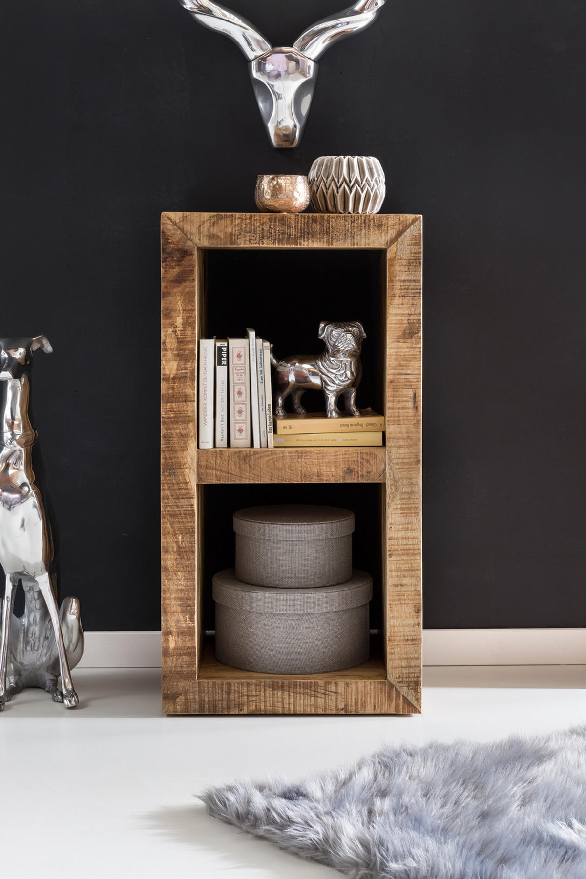 REGAL Massivholz Mango Cubeform Vintage EWA, Beige 45x35x90 cm - Beige, Holz (45/90/35cm) - KADIMA DESIGN