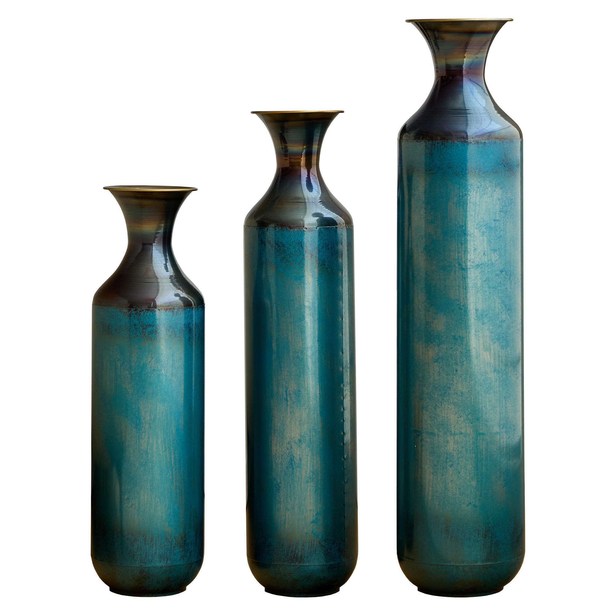 BODENVASE 3-tlg Metallvase 52-72cm Blaugrün-Patina Bodenvase Deko-Vase Trockenblumen - Grün, Metall (78.1cm) - Raelunyi