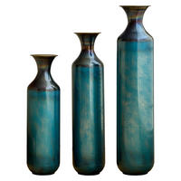 BODENVASE 3-tlg Metallvase 52-72cm Blaugrün-Patina Bodenvase Deko-Vase Trockenblumen - Grün, Metall (78.1cm) - Raelunyi