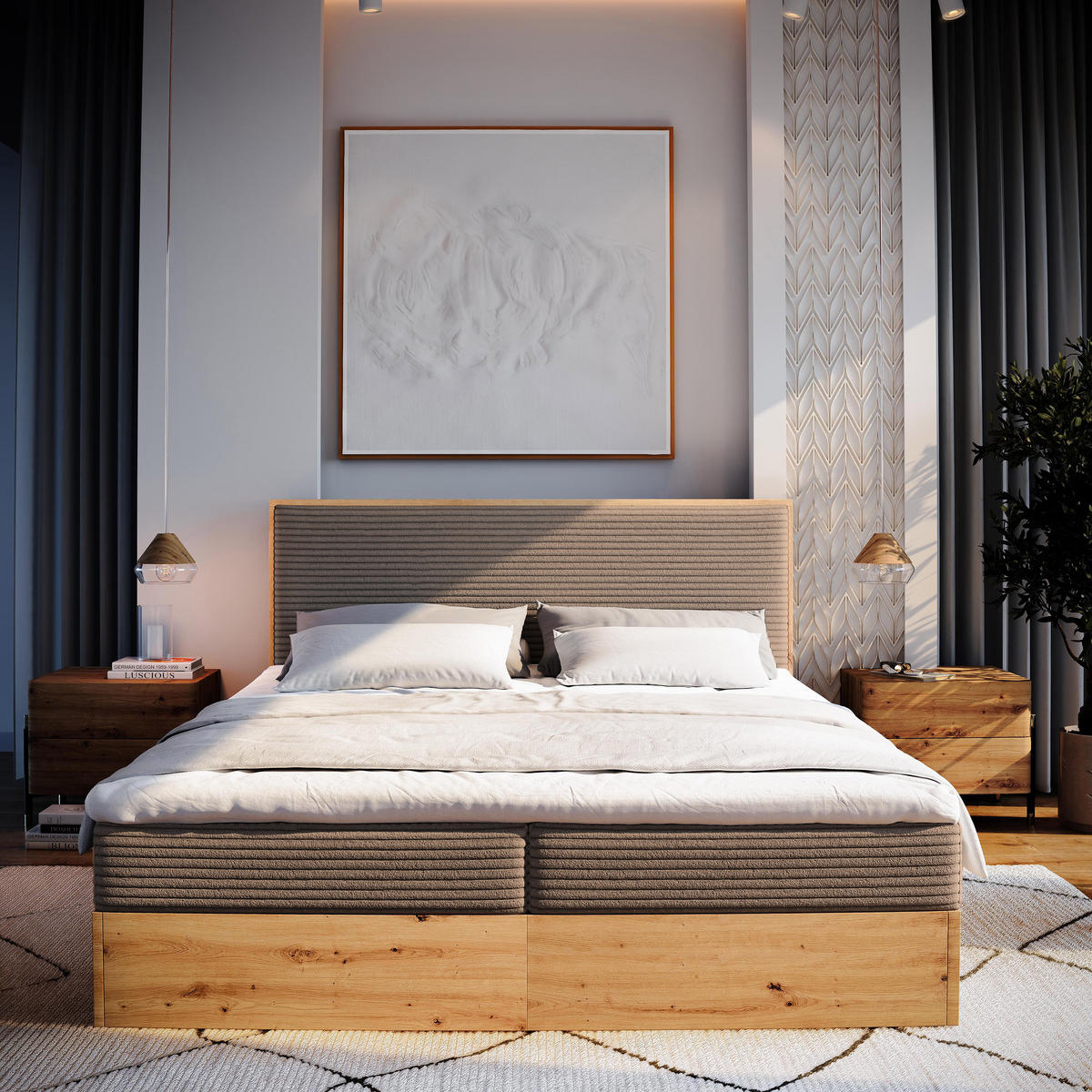 BOXBETT VERDON 160x200 cm mit Matratze und Topper - Braun - Braun, Holz (160/200cm) - MASSENO