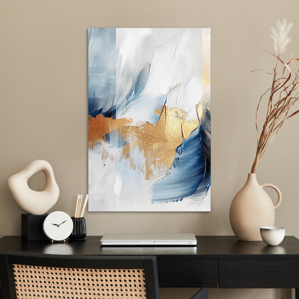 POSTER Gold - Blau - Aquarell - Kunst - Modern 40x60 cm - Hellblau, Papier (40/60/0.1cm) - MuchoWow