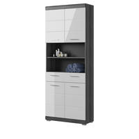 HOCHSCHRANK weiß Hochglanz, grau 4-türig 74 x 191 cm - Chromfarben/Weiß Hochglanz, Holzwerkstoff/Kunststoff (74/191/31cm) - Inn.Furn