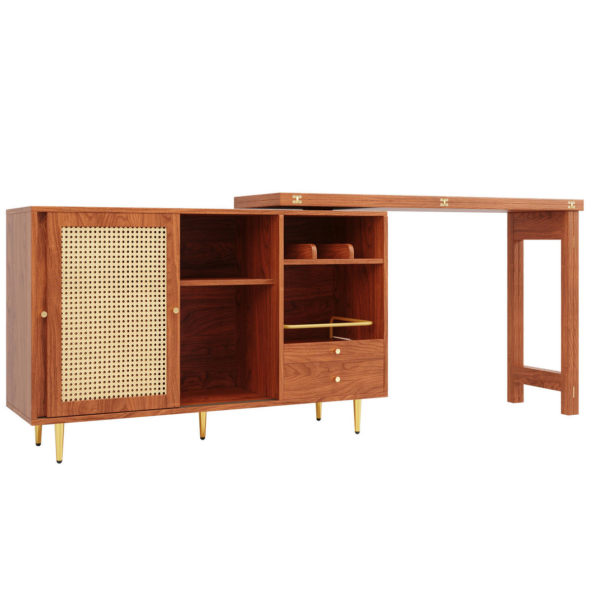 BARTISCH 107/40/71,4 cm Braun drehbar aus MDF mit ausziehbarer Tischplatte und Stauraum - Braun, Holzwerkstoff (187/40/76cm) - OKWISH