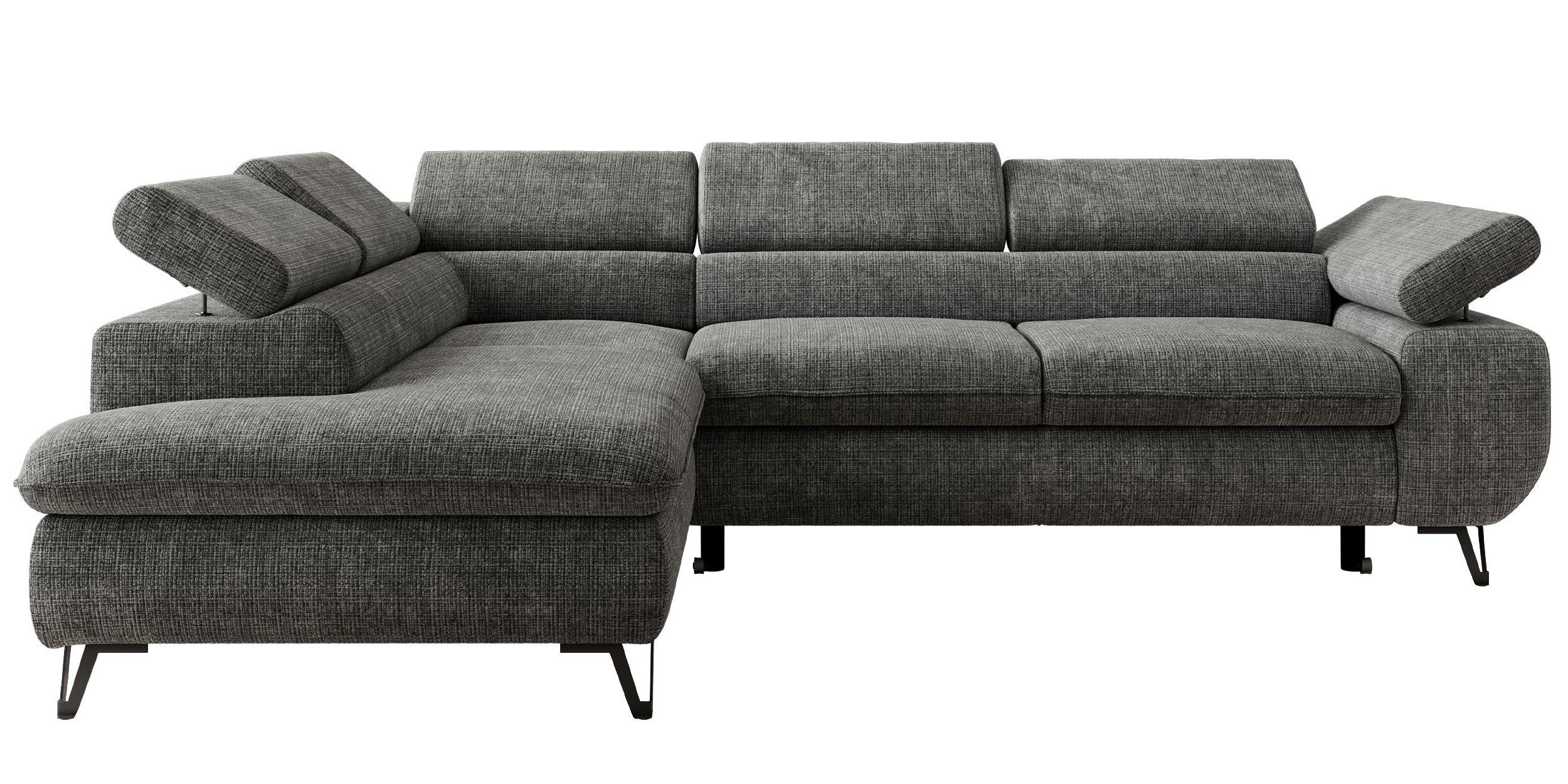 ECKSOFA PABLO L Grau Schenille grob gewebt - Links Seite - Schwarz/Grau, Textil/Metall (208/273cm) - MKS