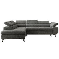 ECKSOFA PABLO L Grau Schenille grob gewebt - Links Seite - Schwarz/Grau, Textil/Metall (208/273cm) - MKS