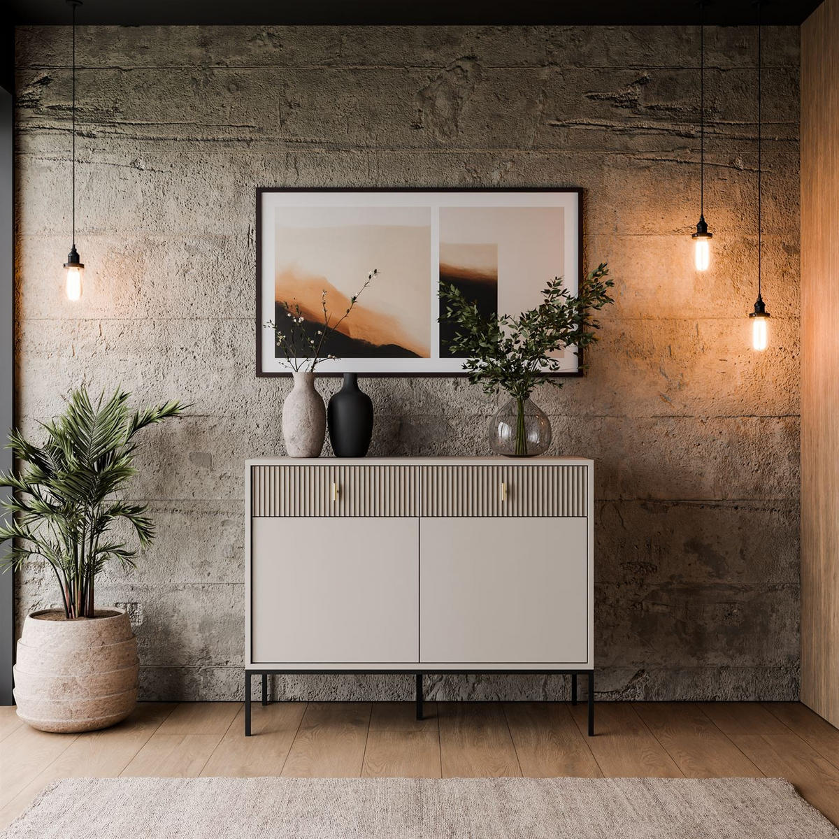 KOMMODE MIDNIGHT 2D2S mit zwei Schubladen auf Gestell kaschmir - Kaschmir/Schwarz, Holzwerkstoff (104/82.5/39cm) - Lookway