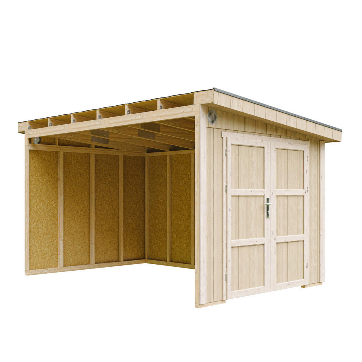 GARTENHAUS 8,68 m² - H231x248x412 cm - Ohne Boden und Seitenwand – M939B - Beige, Holz (236/231/368cm) - Timbela