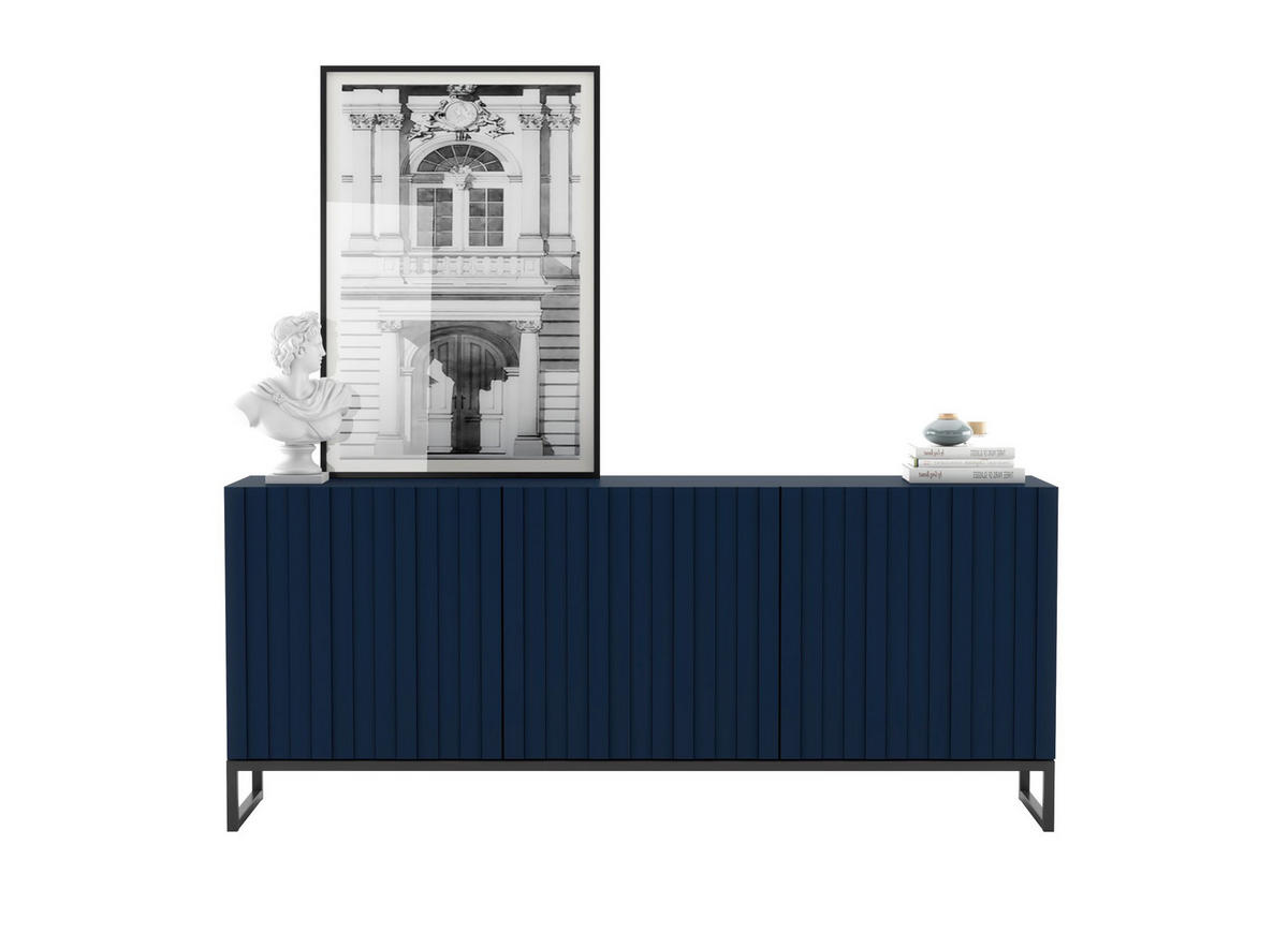 KOMMODE Elpis 3D Marineblau Matt mit metallrahmen Glamour 168 cm - Blau/Schwarz, Holzwerkstoff (168/72/36.5cm) - Meble Lindner