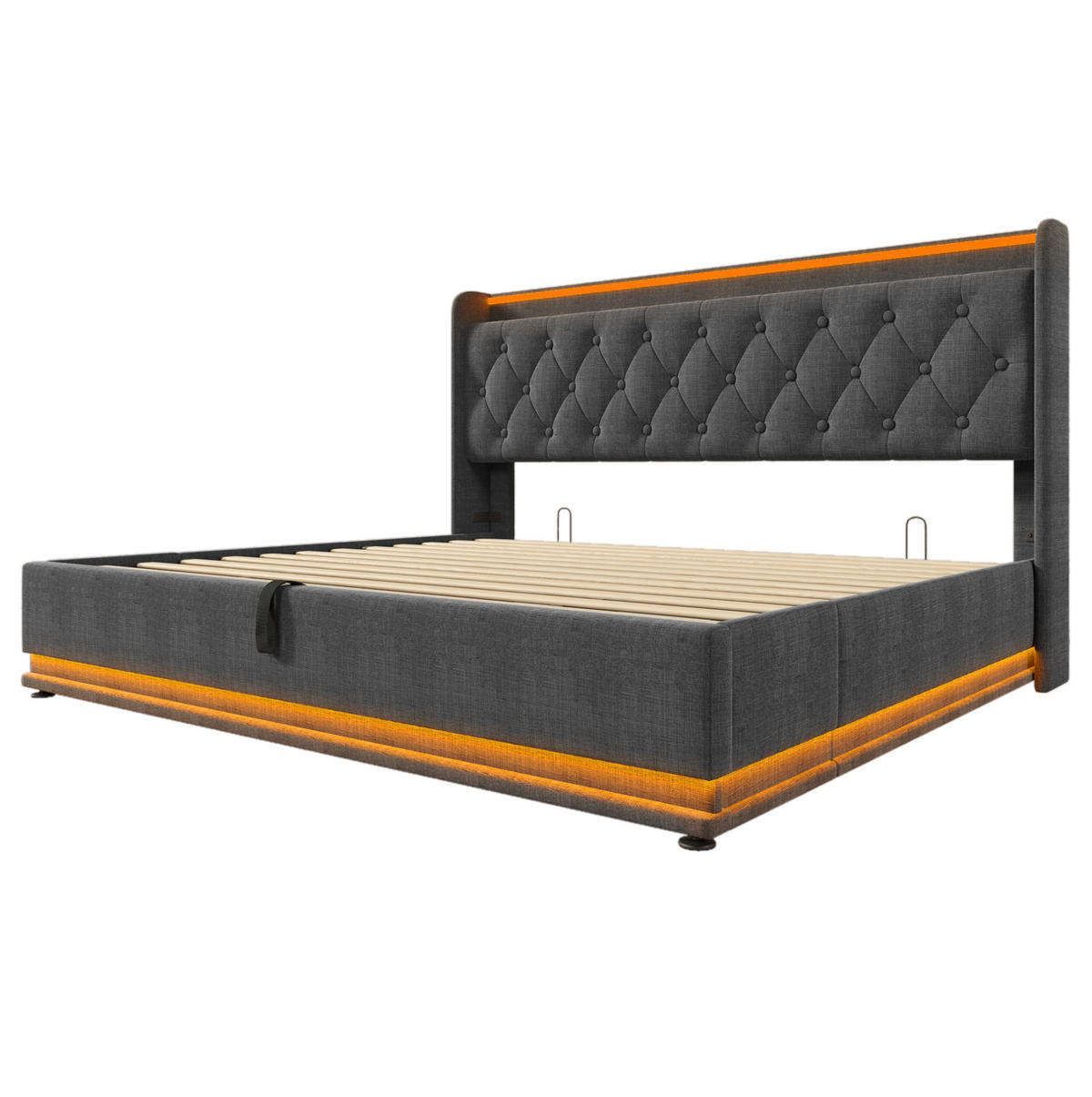 POLSTERBETT 180/200 cm Grau mit 360-Grad-LED-Funktion und USB-Zugang - Grau, Textil (180/200cm) - OKWISH