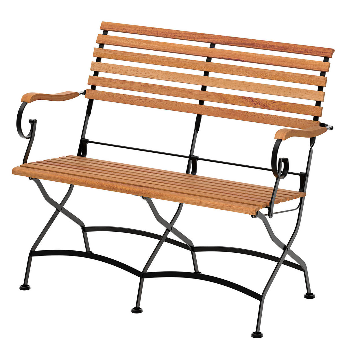 GARTENBANK - Akazie massiv / Stahl - Akazie / Schwarz - Schwarz/Akaziefarben, Holz/Metall (121/89/55cm) - home24