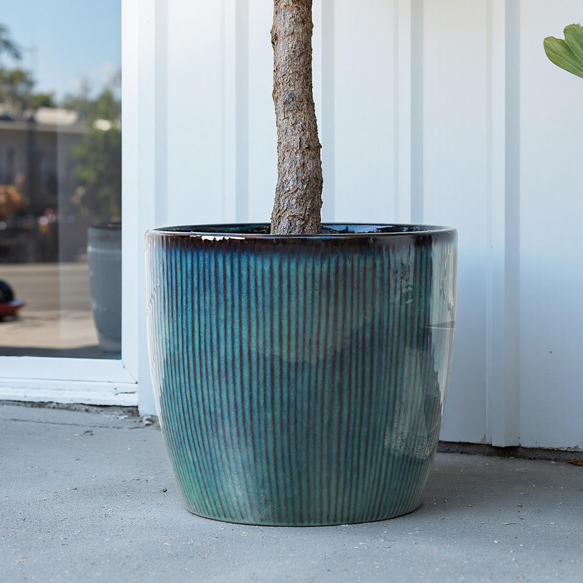 BLAUER Keramik-Blumentopf, Durchmesser 38 cm, Höhe 34 cm - Blau, Keramik (35cm) - Hometopia