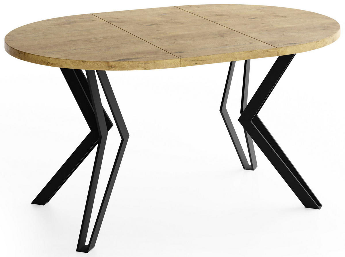 ESSTISCH Revena runder ausziehbarer, Lancelot Eiche 120-200/120/76 cm - Eichefarben/Schwarz, Holzwerkstoff/Metall (120/200/76cm) - WFL GROUP