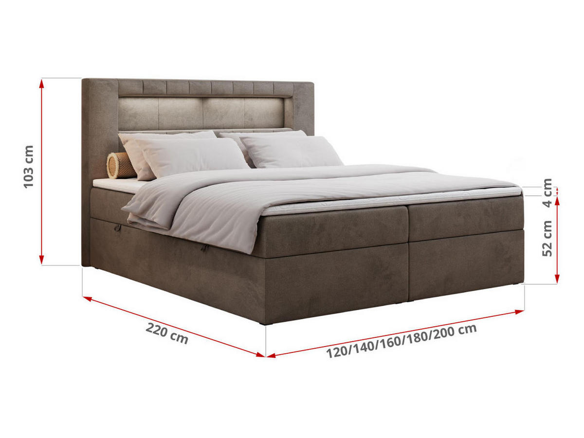 BOXBETT GOLD-5 LED 200/200 Braun Velvet - H3 - Braun, Holz/Textil (200/200cm) - MKS