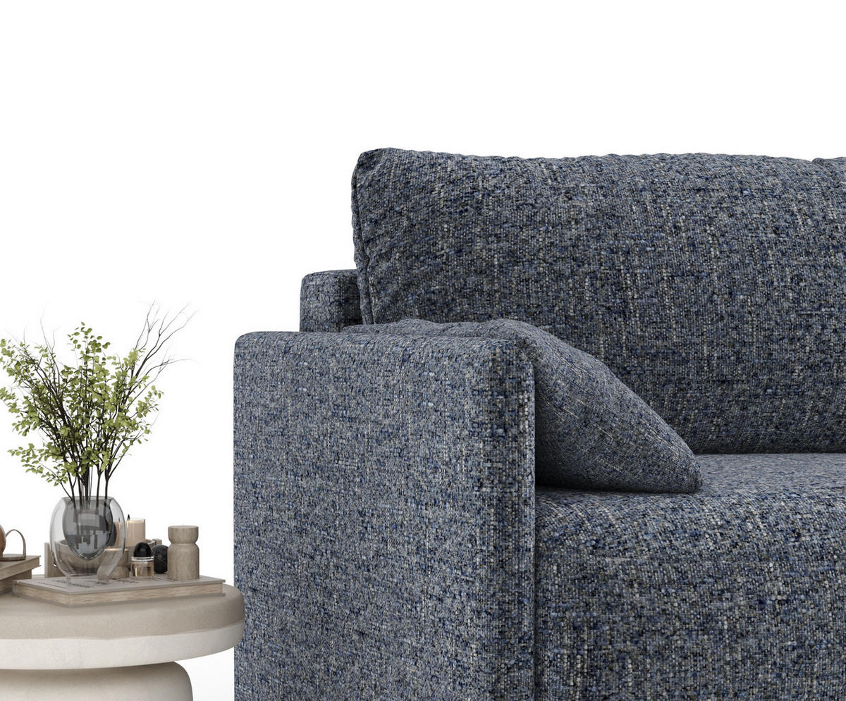 SCHLAFSOFA MIT ECKSOFA-FUNKTION Nappa Marineblau Webstoff - Schwarz/Dunkelblau, Holz/Holzwerkstoff (215/100/112cm) - Maison de Reve