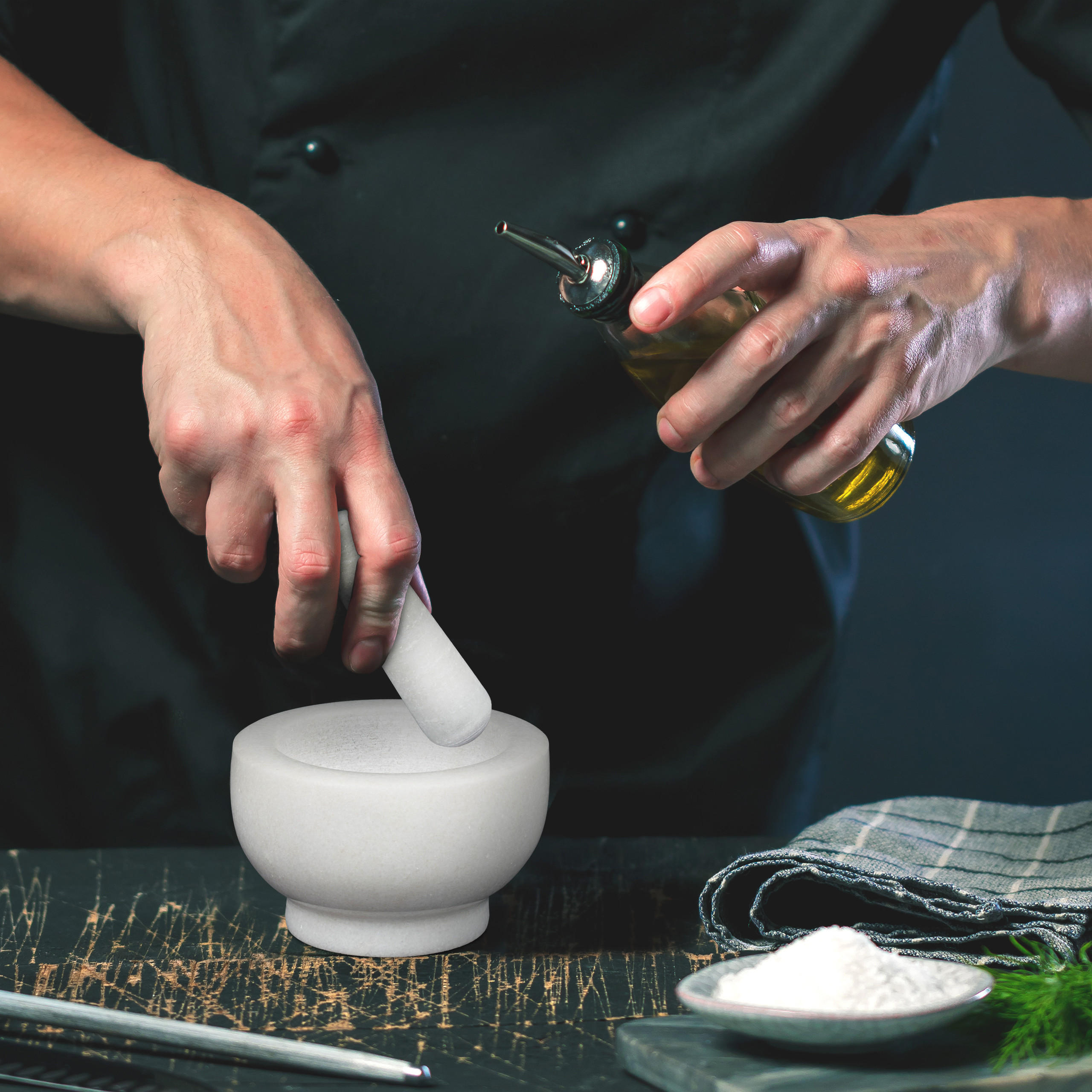 MÖRSER - Weiß, Stein (10/6/10cm) - Relaxdays