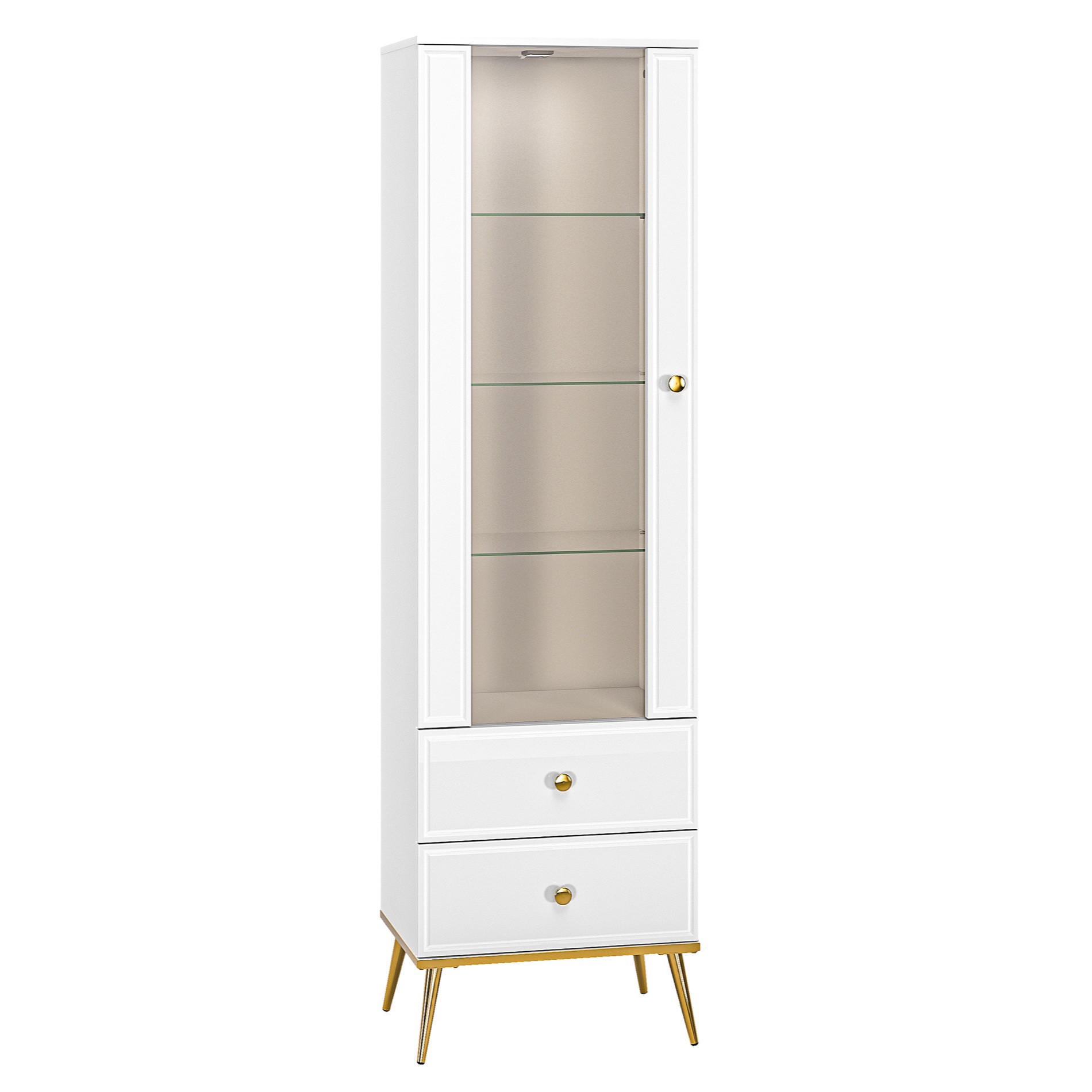 VITRINE Darrby Weiß - Goldfarben/Weiß, Holzwerkstoff/Metall (55/190/40cm) - Selsey