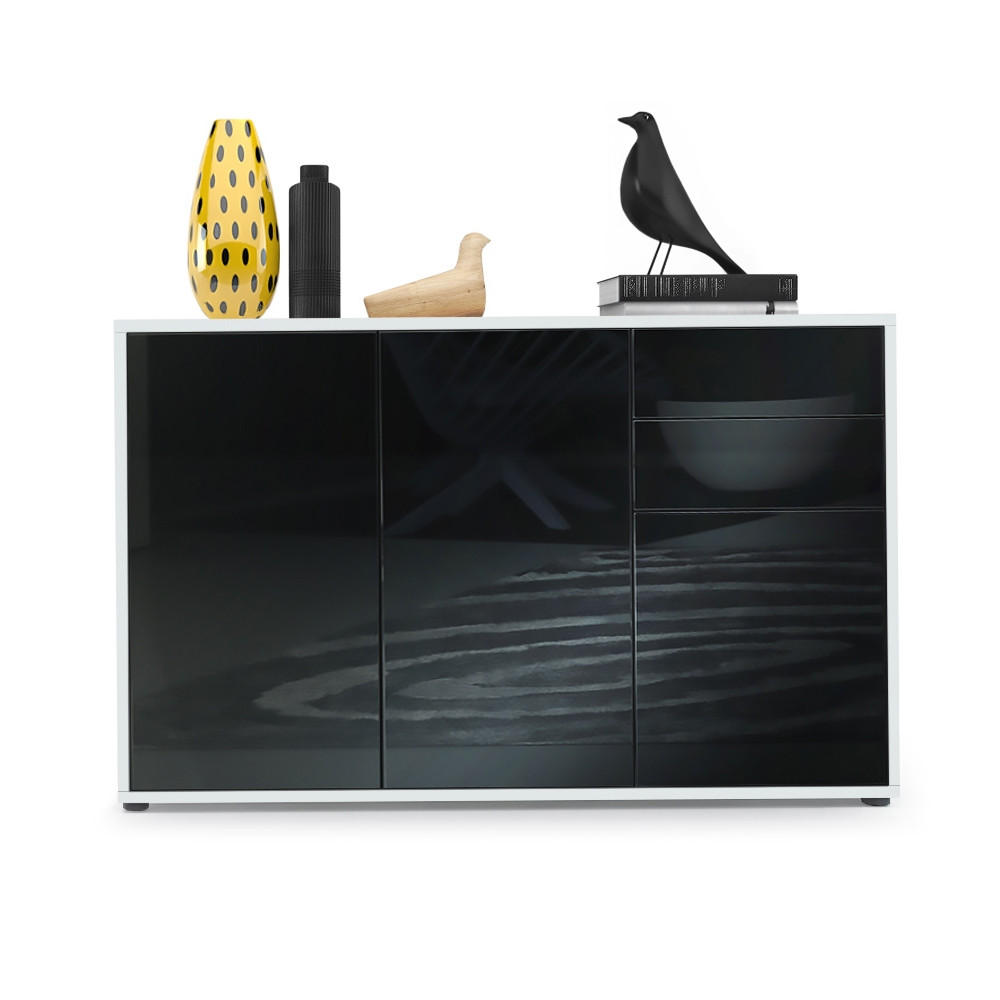 Vladon Kommode Schwarz Hochglanz 117x74x36 cm